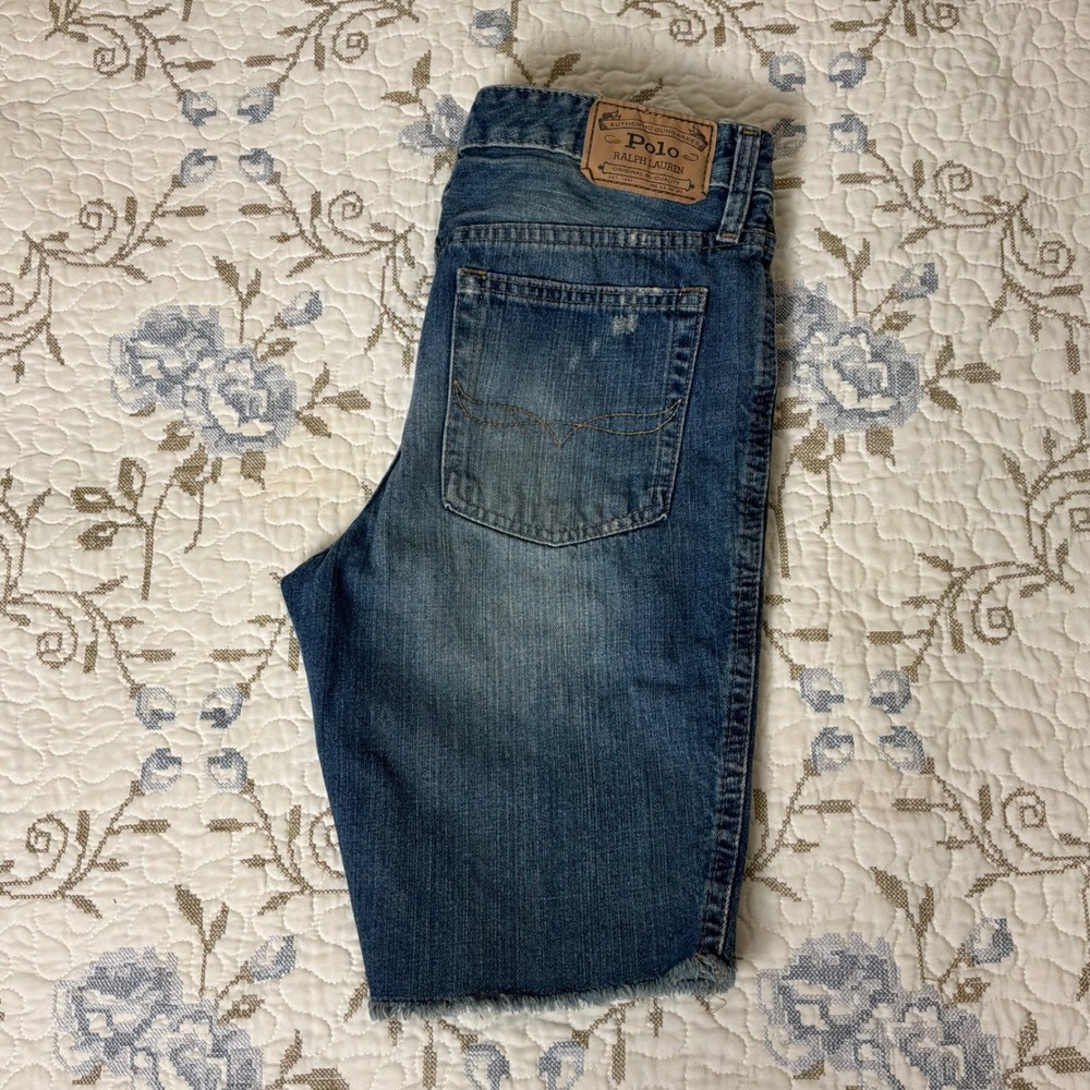 Polo Ralph Lauren Denim Shorts Boys Size 18 Blue Good Vintage Distressed
